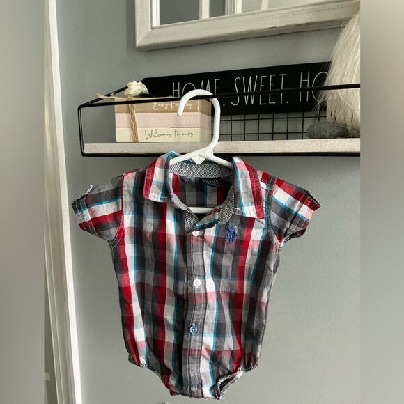 U.S. Polo Assn. Red and Blue Plaid Baby Bodysuit - Picture 2 of 4
